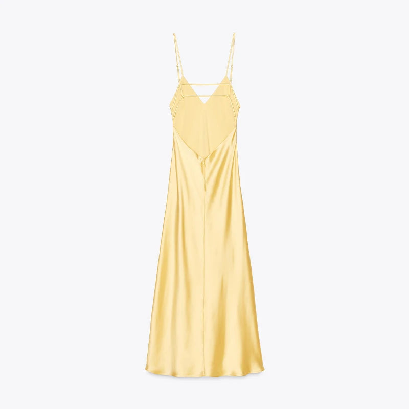 Women's Luxury White Satin Backless Veatido Dress