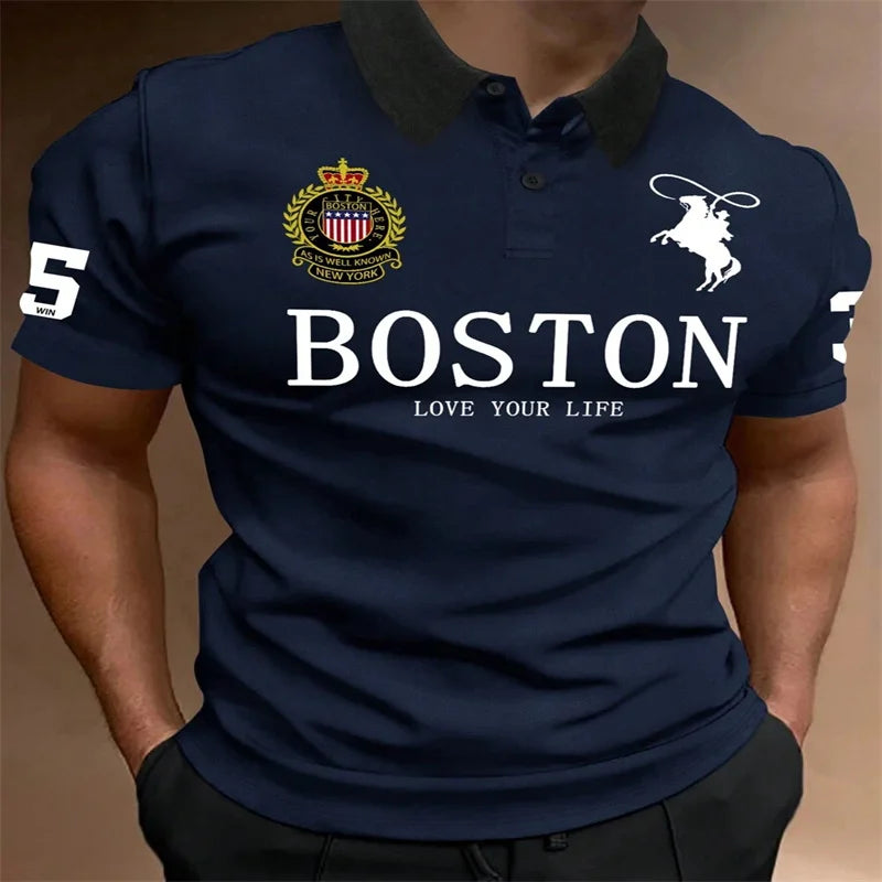 Men's Simple Sporty Ribbed Polo Shirt