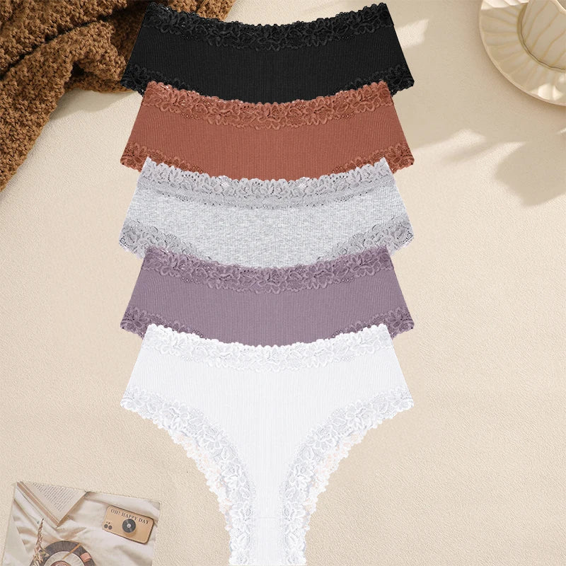 A Pack Of 5 Women Cotton Lace Panties.