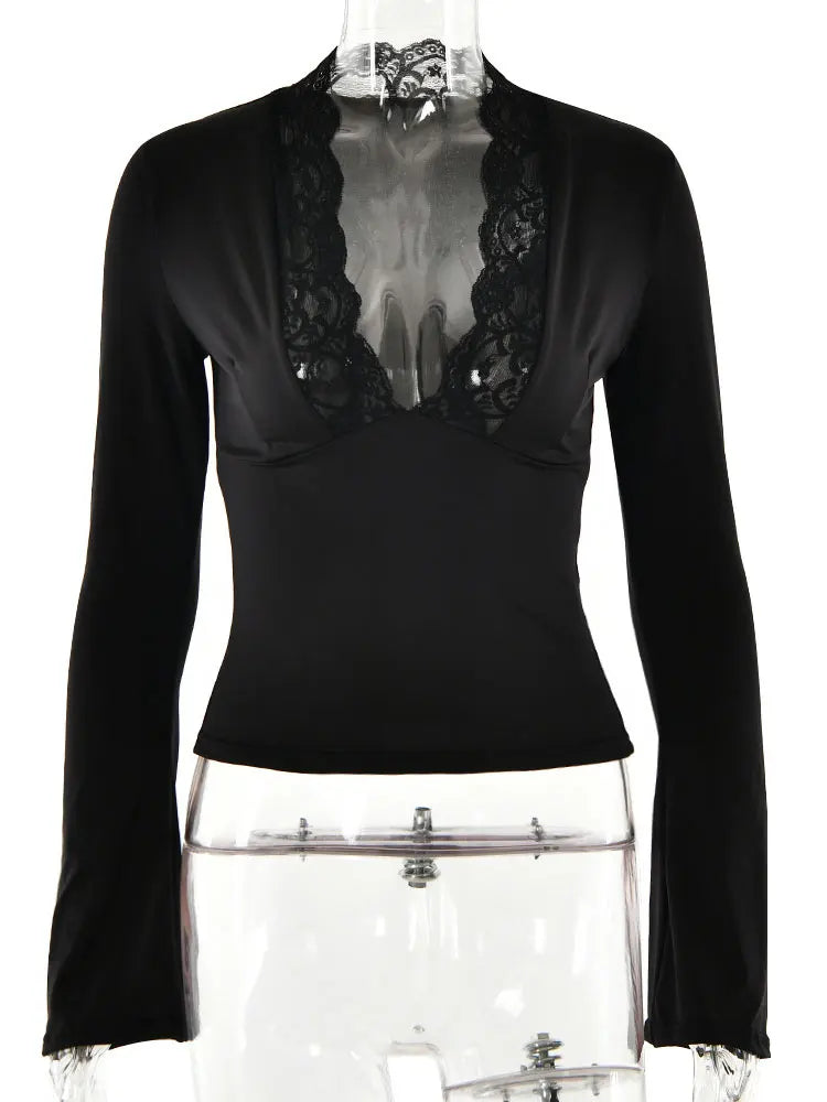 Womens Flare Sleeves Slim Crop Top