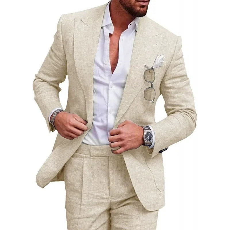 Men's Slim Fit Linen 2 Piece Suit