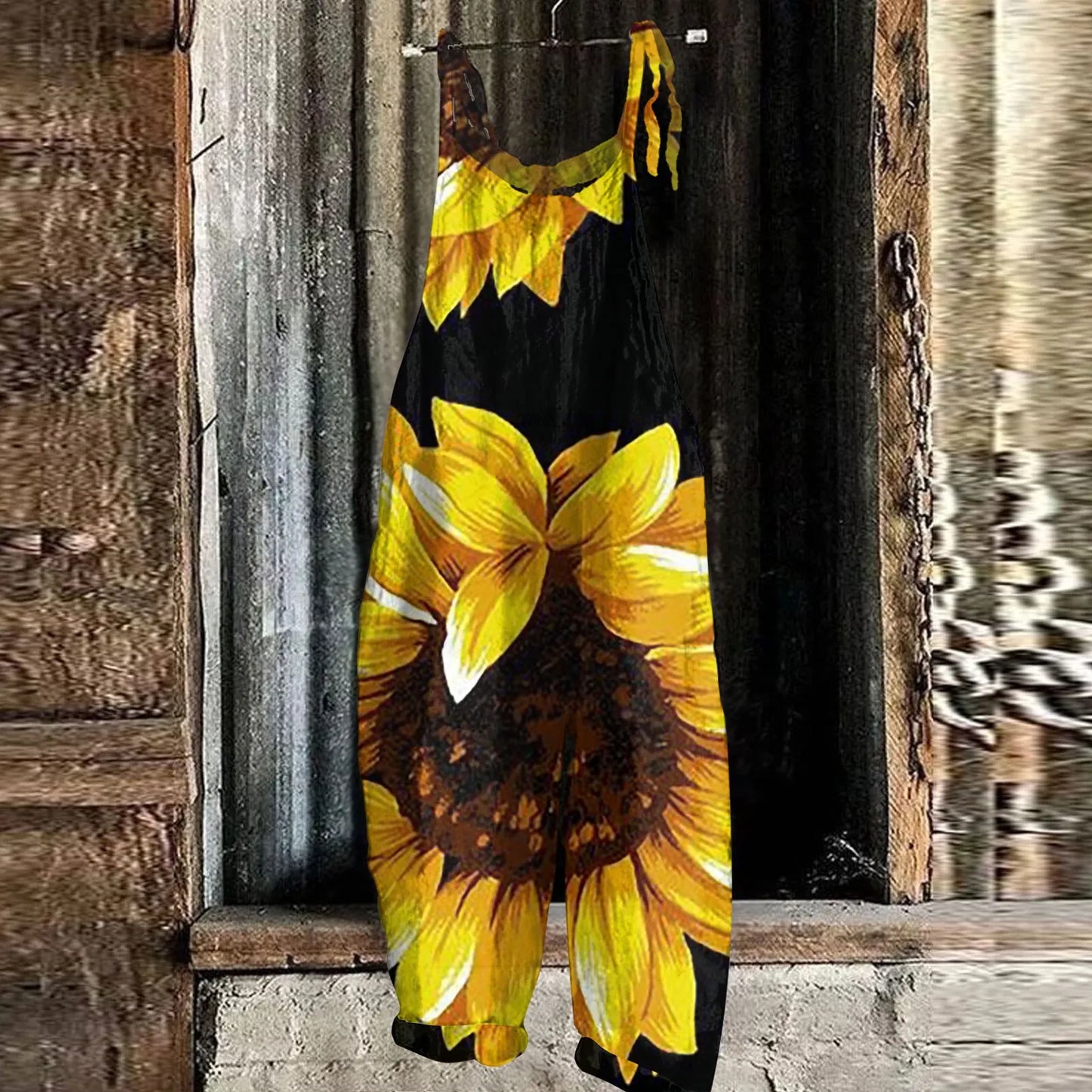 Women Fashion Slim Sunflower  Jumpsuit