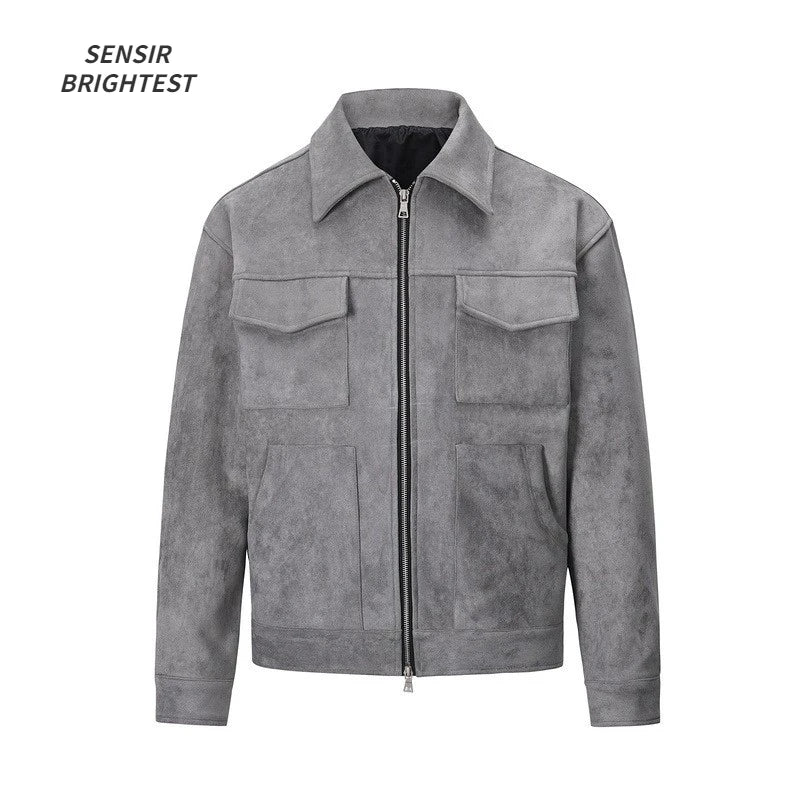 Men's Oversize Casual Suede Windbreaker Thick Coat.
