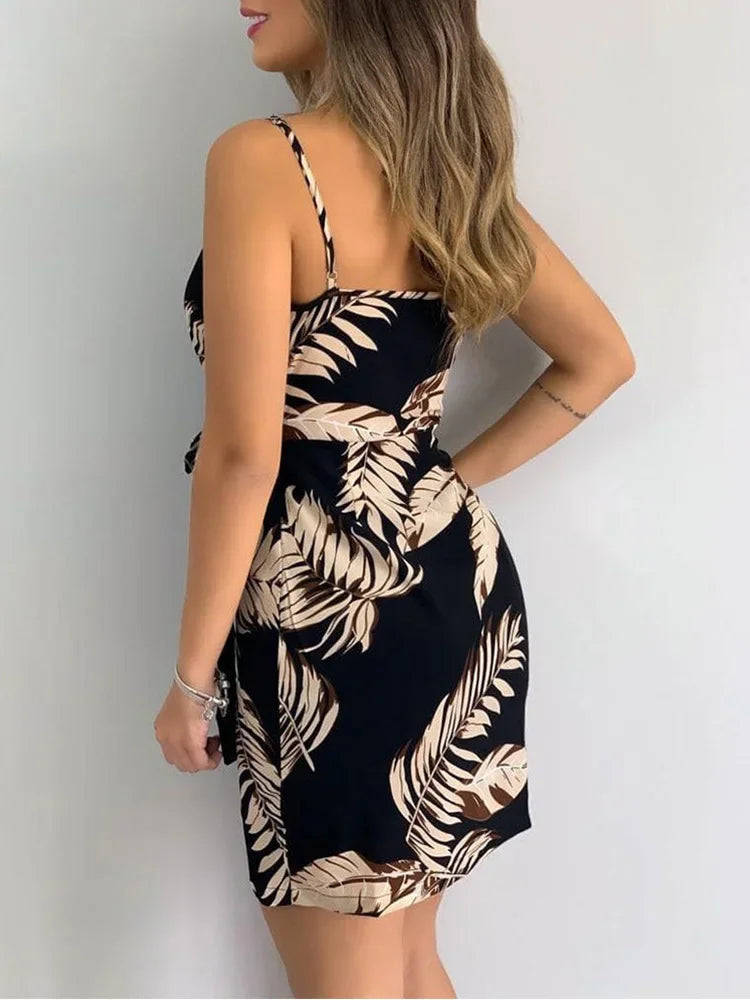 Women's Tropical V-Neck Wrap Dress