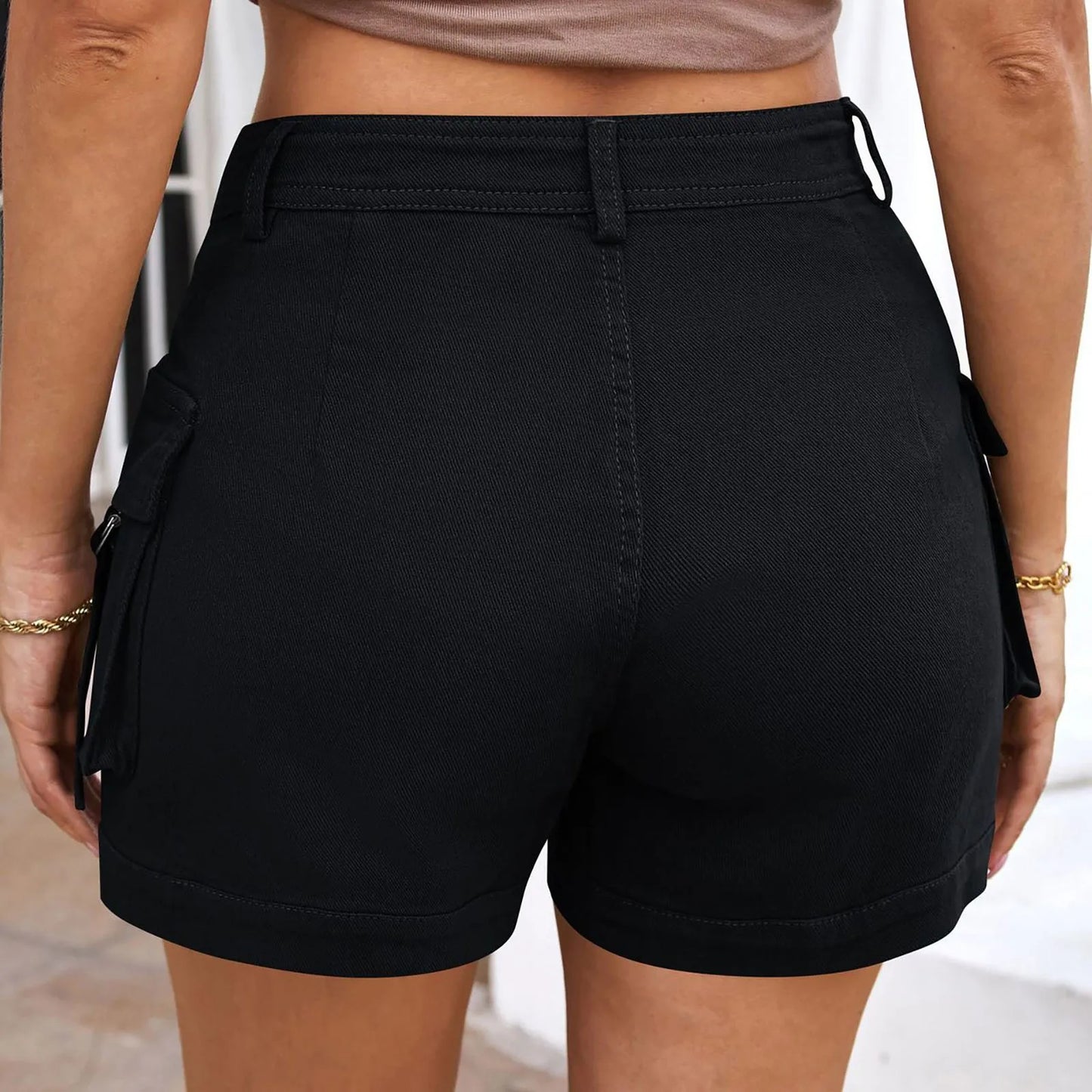 Cargo Knee Length Elastic Waist Shorts For Women.