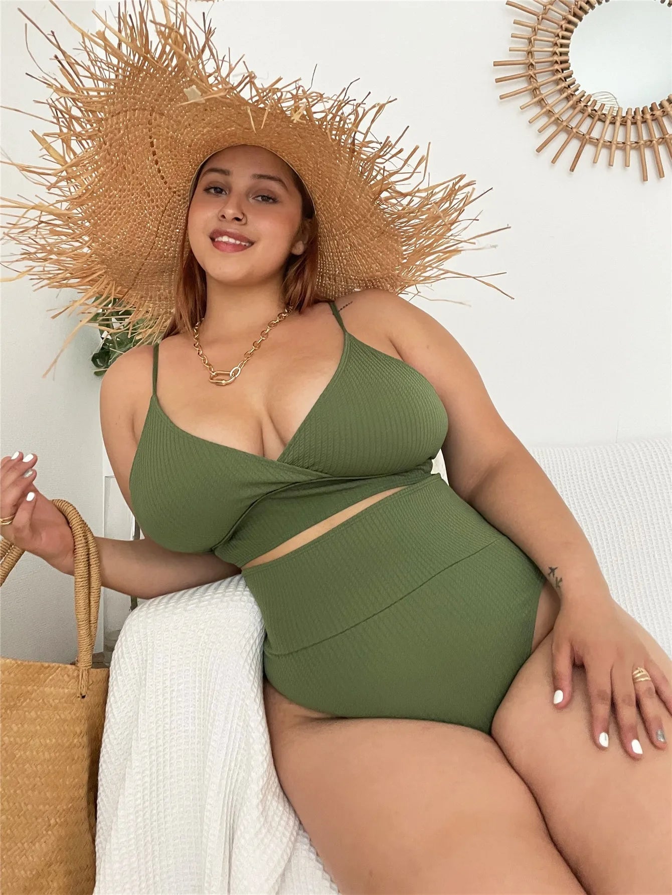 Plus Size Women's High Waist Bikini Swimwear Set Tummy Control
