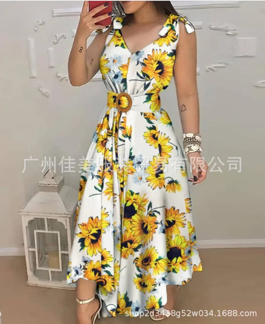 Women's Sunflower Lace Up Casual Dress
