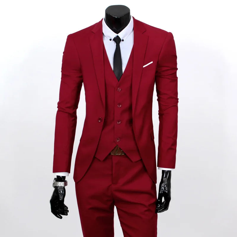 Red suit with black tie and gloves on a white background