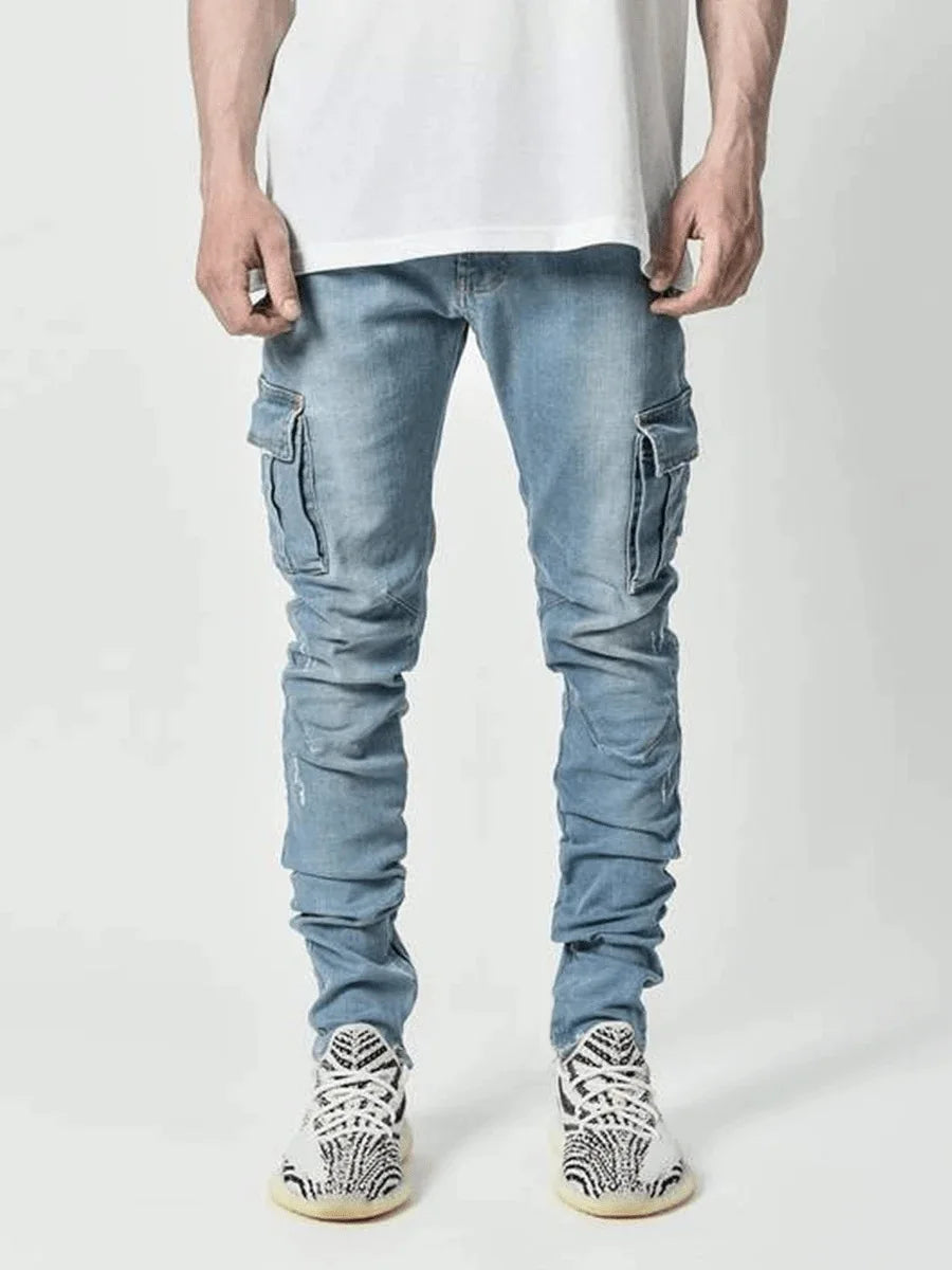 Men’s Plus Size Mid‑Waist Cargo Jeans
