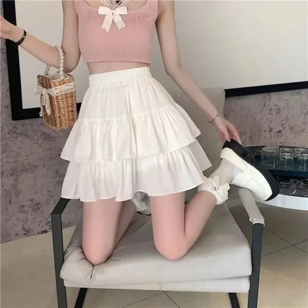 Woman's Y2k Short White Chiffon Skirt