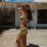 Load image into Gallery viewer, 3Pcs Push Up Bikini With Tassels Skirt Swimwear
