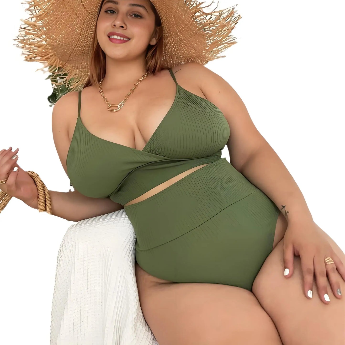 Plus Size Women's High Waist Bikini Swimwear Set Tummy Control