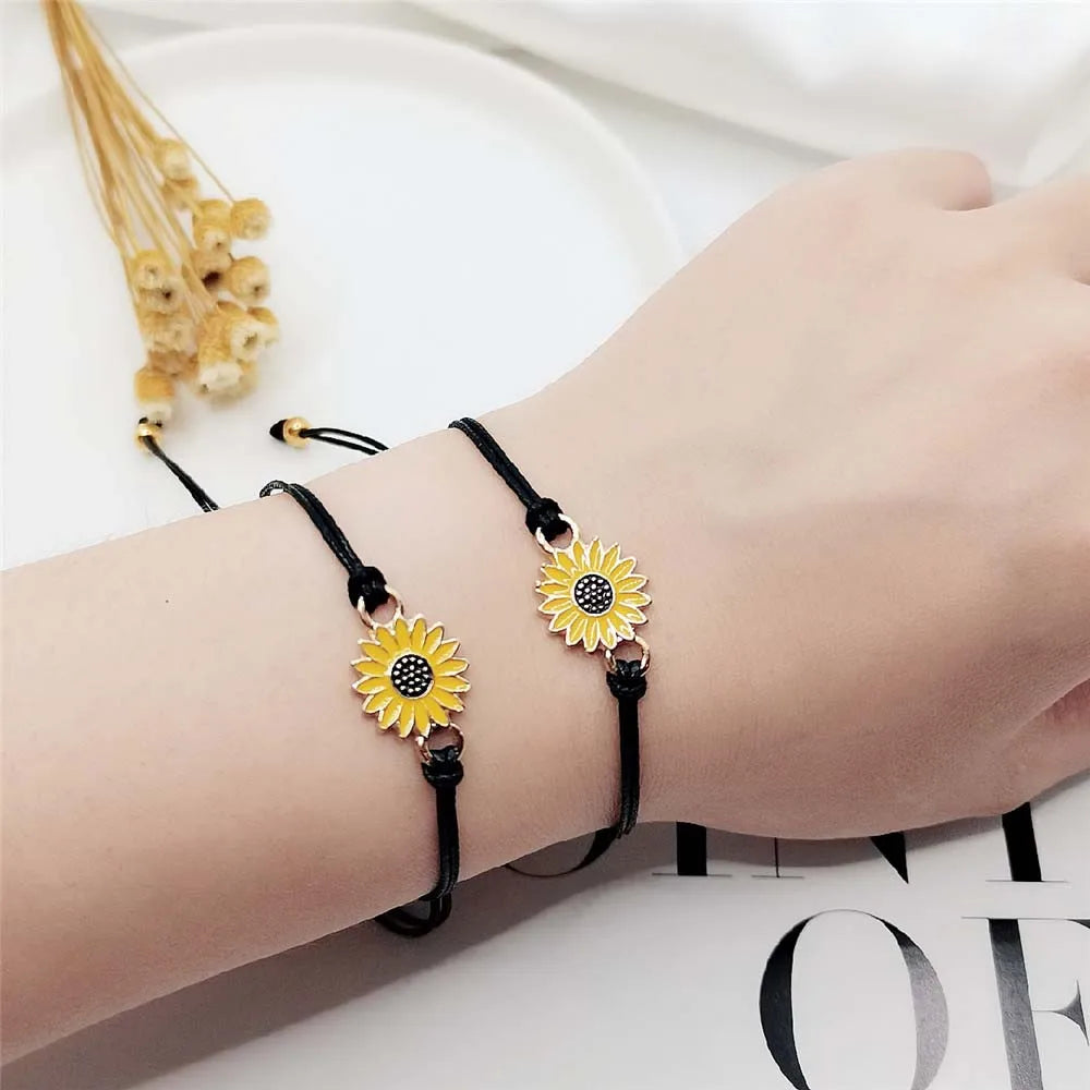 Sunflower Love And Friendship Daisy Black String Bracelet