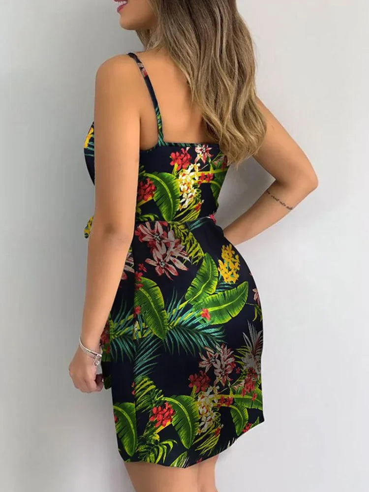 Women's Tropical V-Neck Wrap Dress