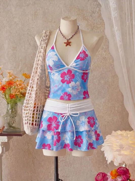 Women Floral 3 Piece Swimwear Tankini Set