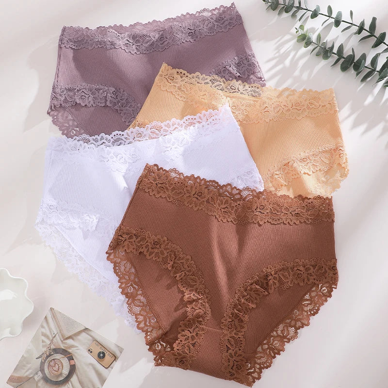 4Pcs Women's Seamless Cotton Underwear Plus Size High Waist Breathable Panties.