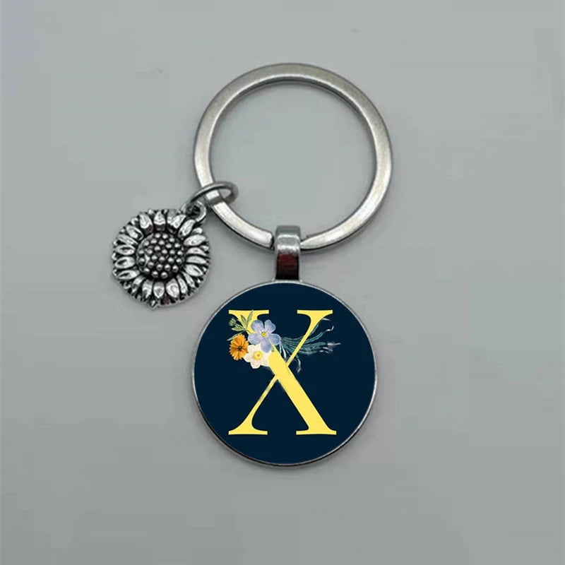 A-Z Sunflower Dome Glass Alphabet Pendant