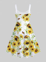 Load image into Gallery viewer, Sunflower Leaf Butterfly Print Flare Tank Dress
