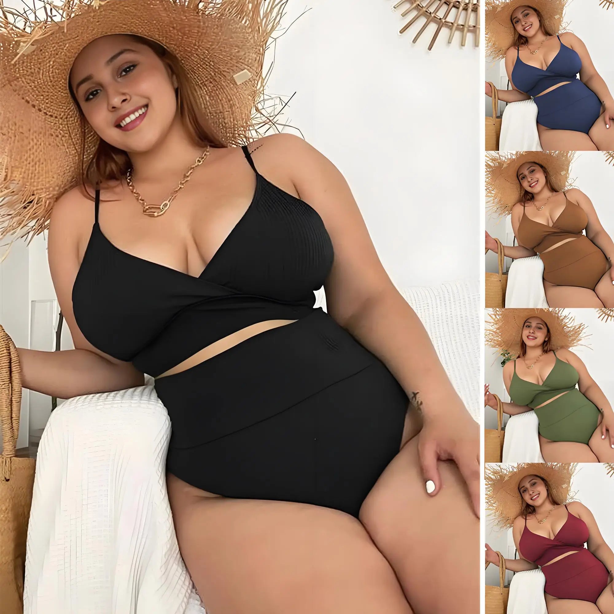 Plus Size Women's High Waist Bikini Set Tummy Control