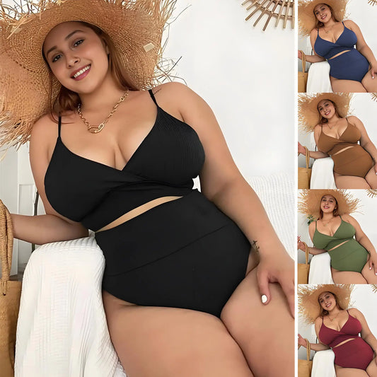 Plus Size Women's High Waist Bikini Swimwear Set Tummy Control