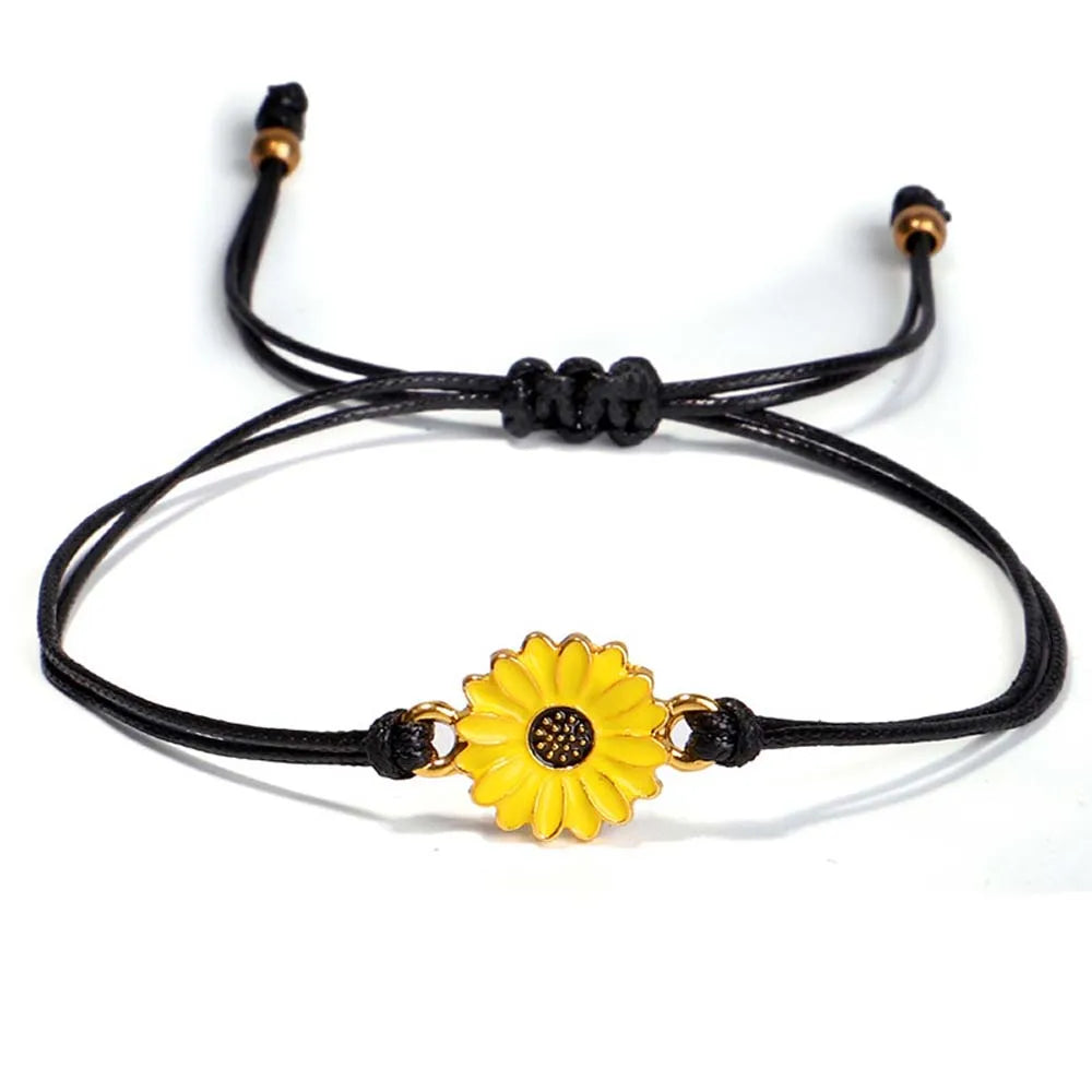 Sunflower Love And Friendship Daisy Black String Bracelet