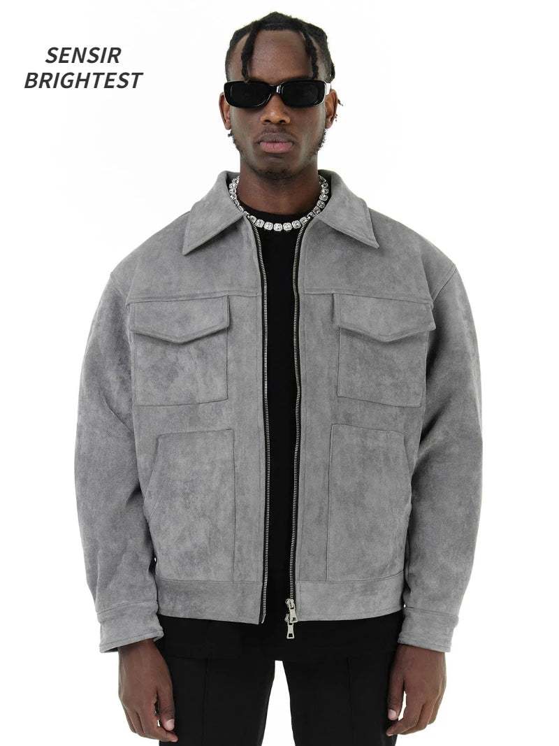 Men's Oversize Casual Suede Windbreaker Thick Coat.