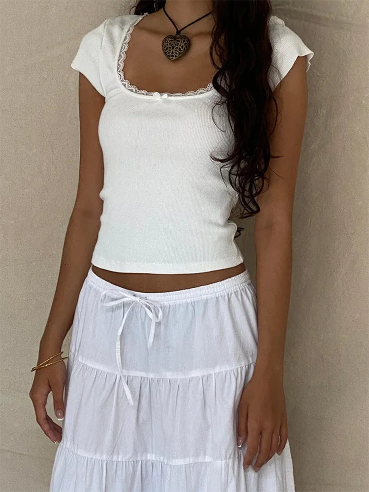 Women's Vintage Lace Trim Crop Top