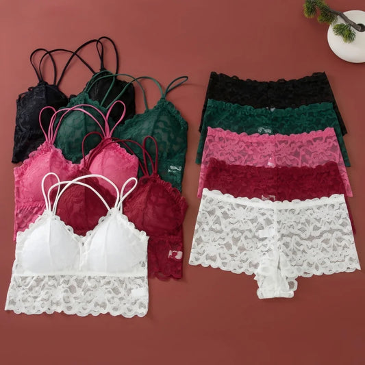Women's Lace Non-wire Bra And Panties Set.