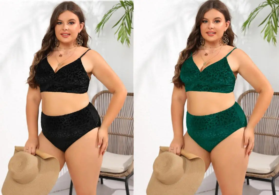 Women's Plus Size Swimwear Bikini Set Adjustable Tie Straps Supportive Padded Top