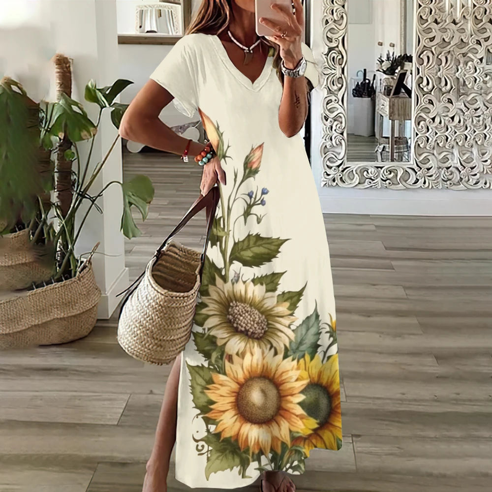 Sunflower Print Floral Graphic Dress