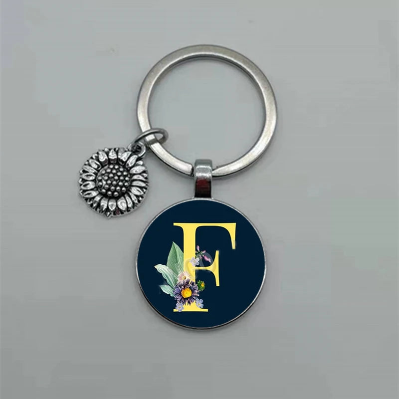 A-Z Sunflower Dome Glass Alphabet Pendant