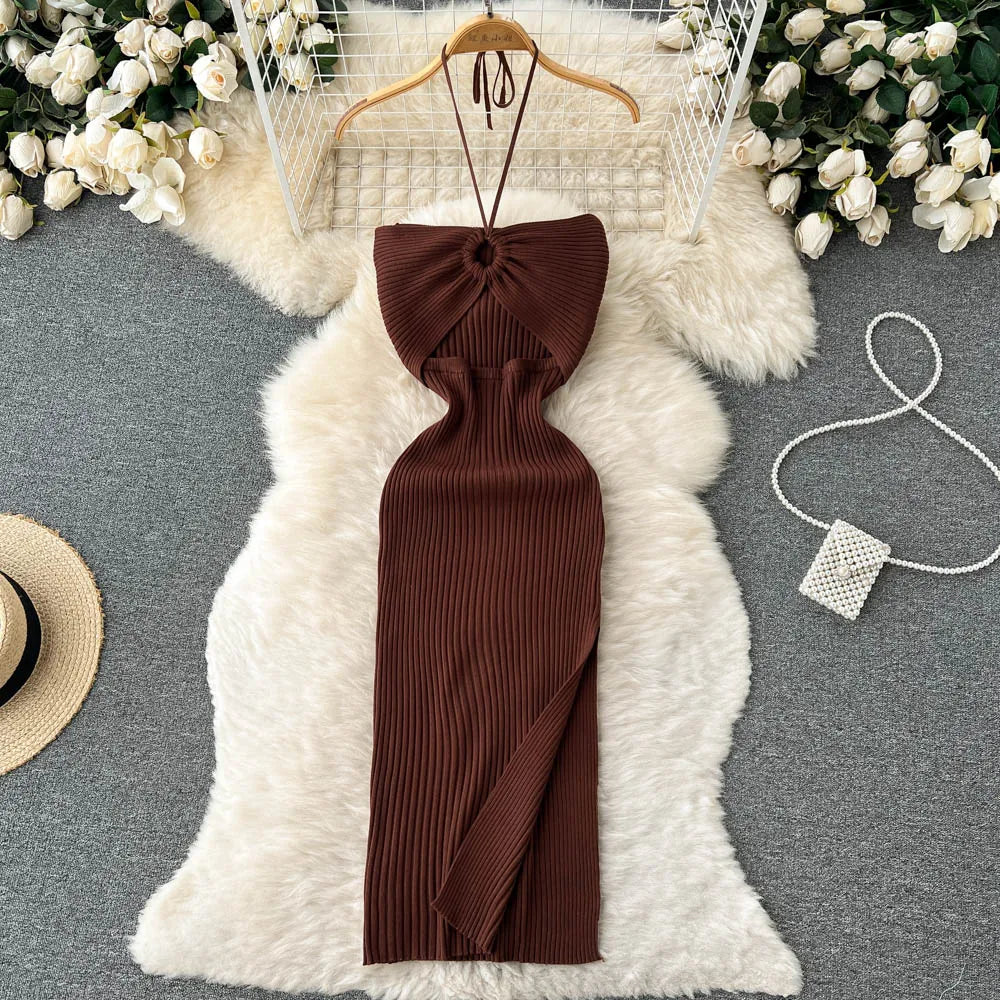 Women Slim Elastic Hips Split Dress