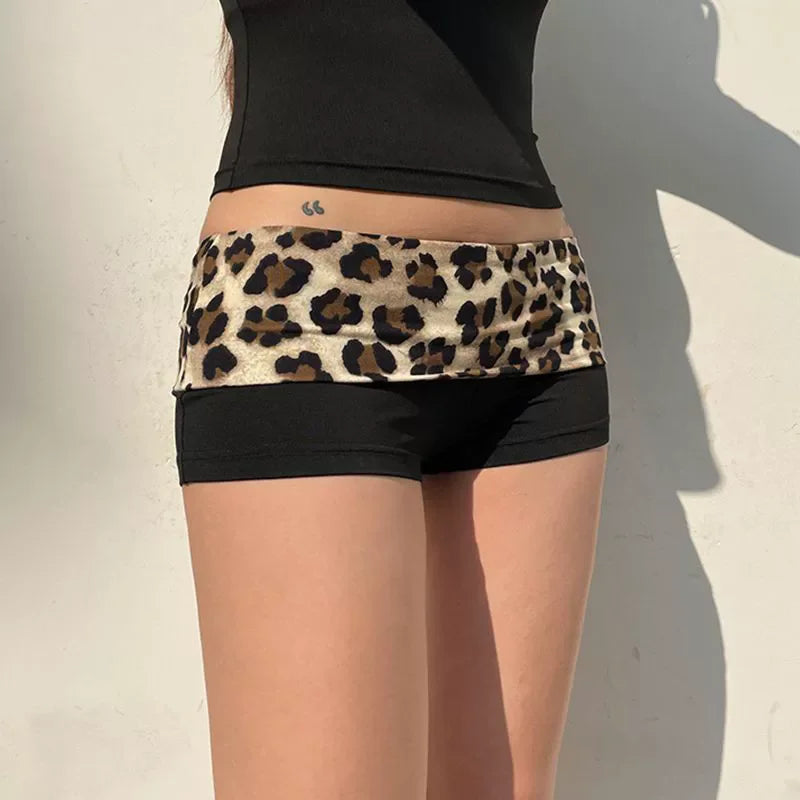 Women's Leopard Low Waist Slim Shorts