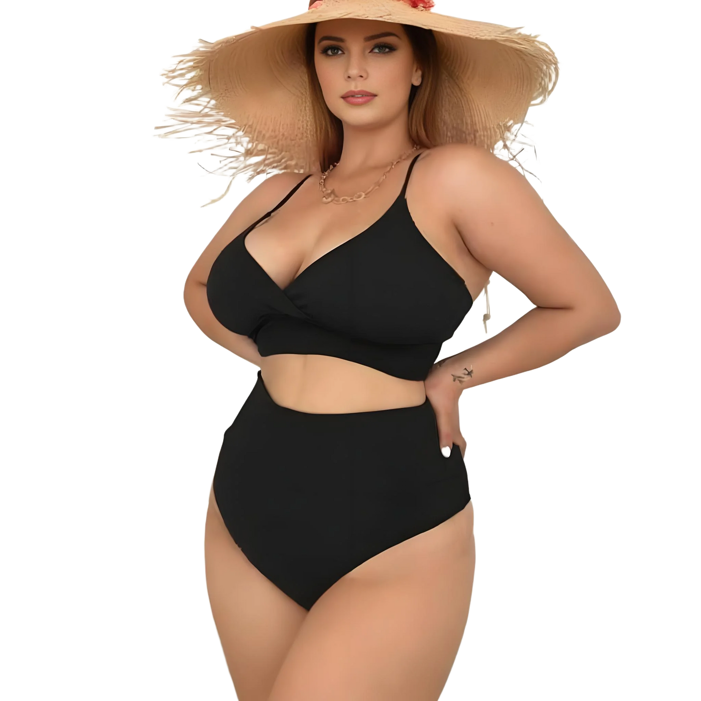 Plus Size Women's High Waist Bikini Swimwear Set Tummy Control