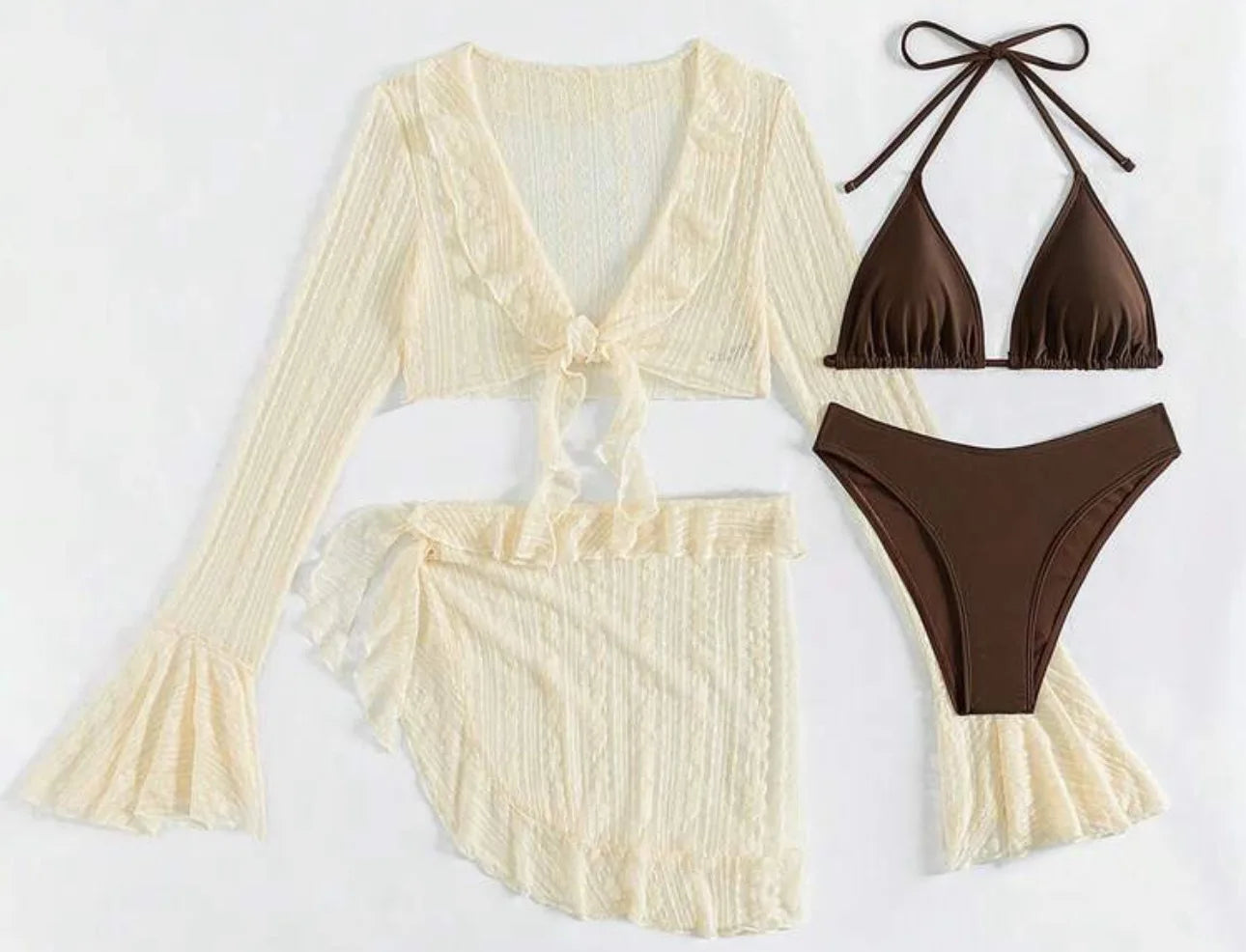Women's 4 Piece Bikini Swimwear With Trim Cover Up Swimsuit Set