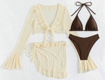 Load image into Gallery viewer, Women's 4 Piece Bikini Swimwear With Trim Cover Up Swimsuit Set
