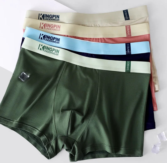 Men’s breathable, lightweight satin silk boxers available in four colors.