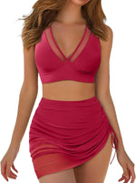Load image into Gallery viewer, Women's 2 Piece High Waisted Swimwear Bikini Set with Sarong Wrap
