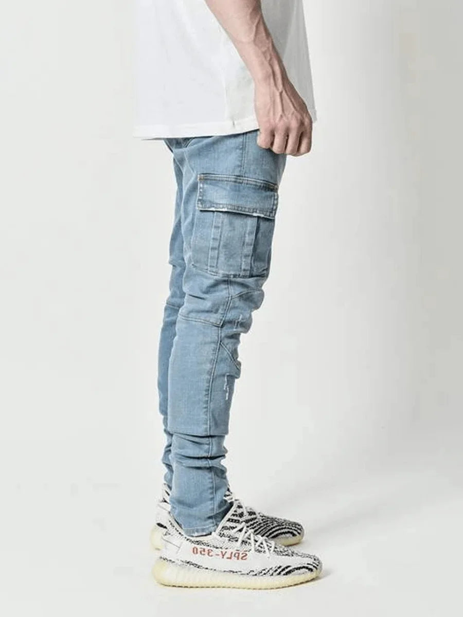 Men’s Plus Size Mid‑Waist Cargo Jeans