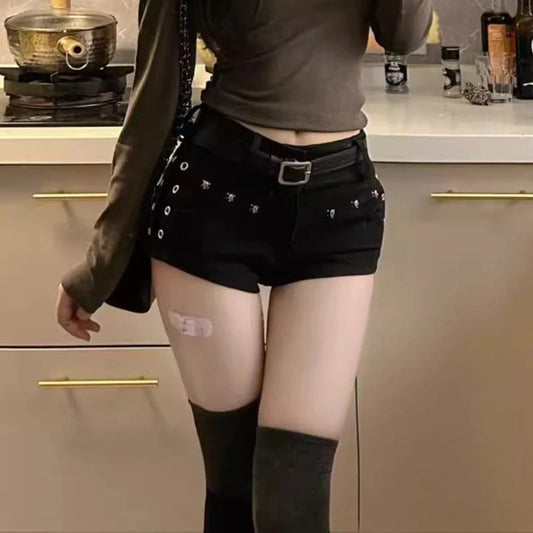 Woman's Gothic Black Denim Shorts