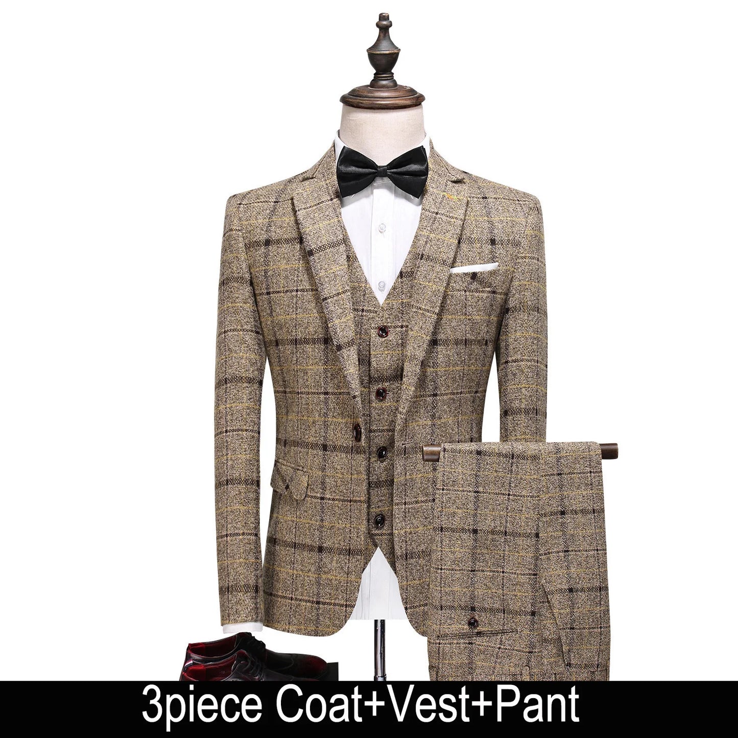 British Style Retro Plaid Single-breasted Long Sleeve Men Three-piece Suits