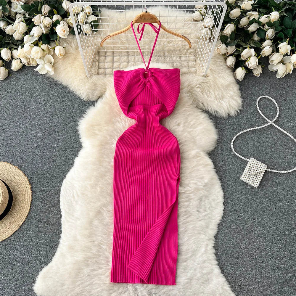 Women Slim Elastic Hips Split Dress