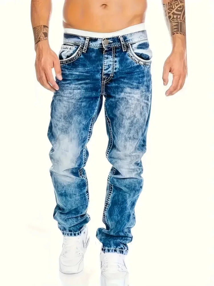 Men’s Vintage Wash Slim Streetwear Jeans
