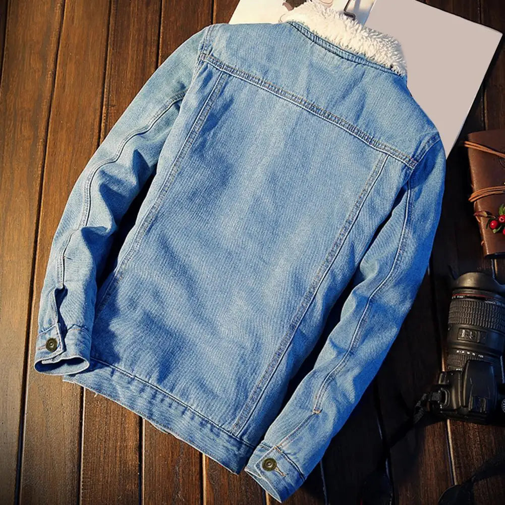 Men's Denim Fashion Fleece Coat