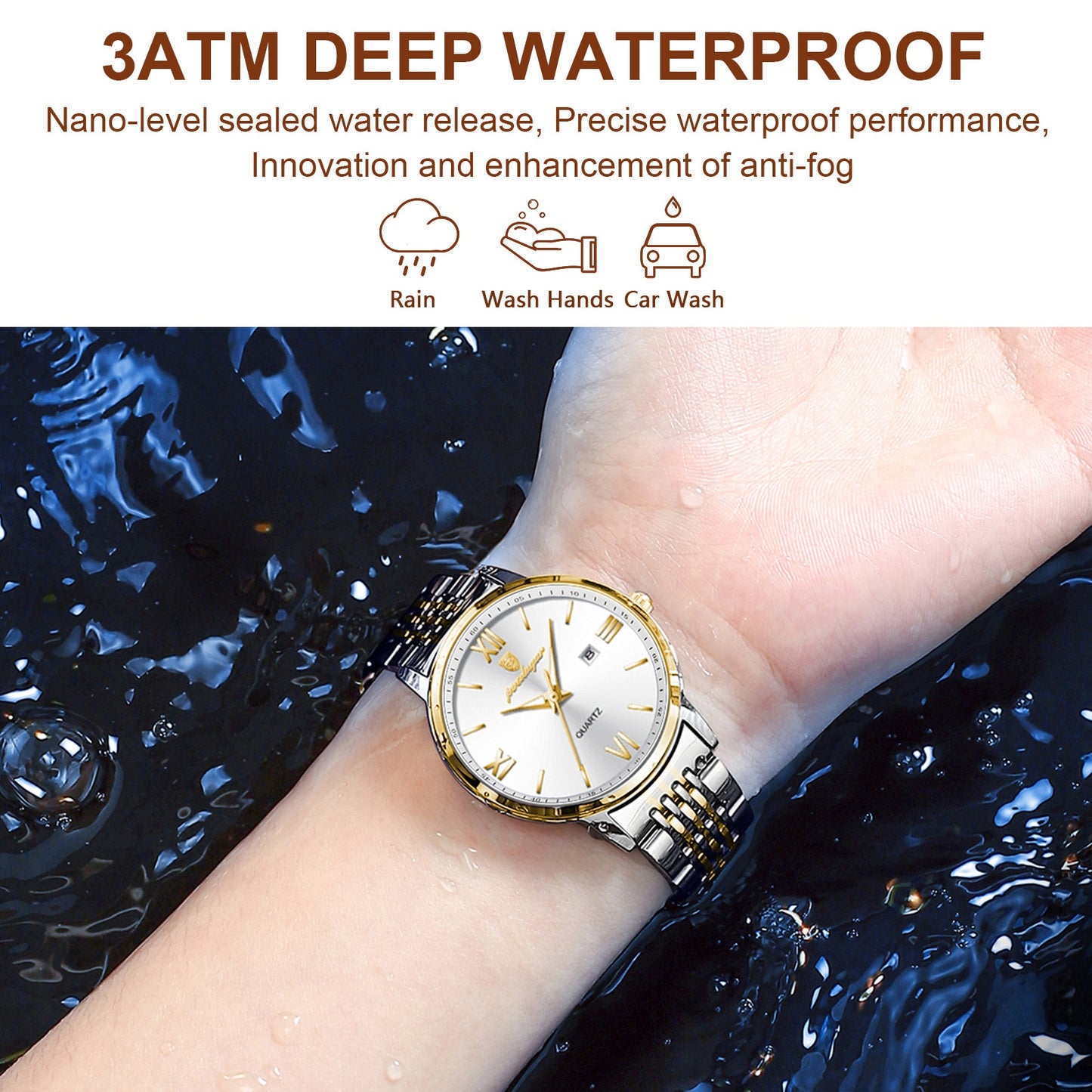Waterproof Luminous Date Gold Watch For Women