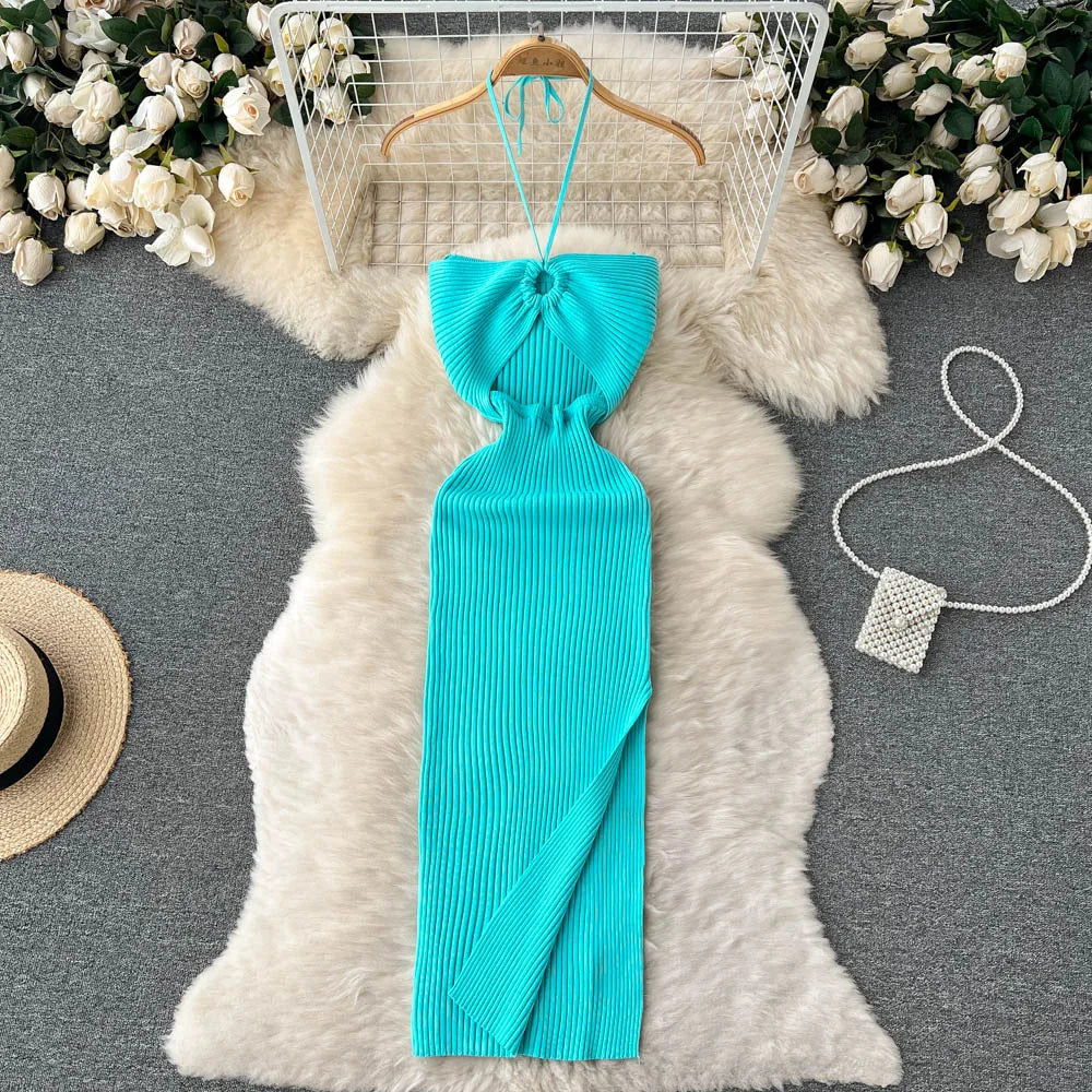 Women Slim Elastic Hips Split Dress