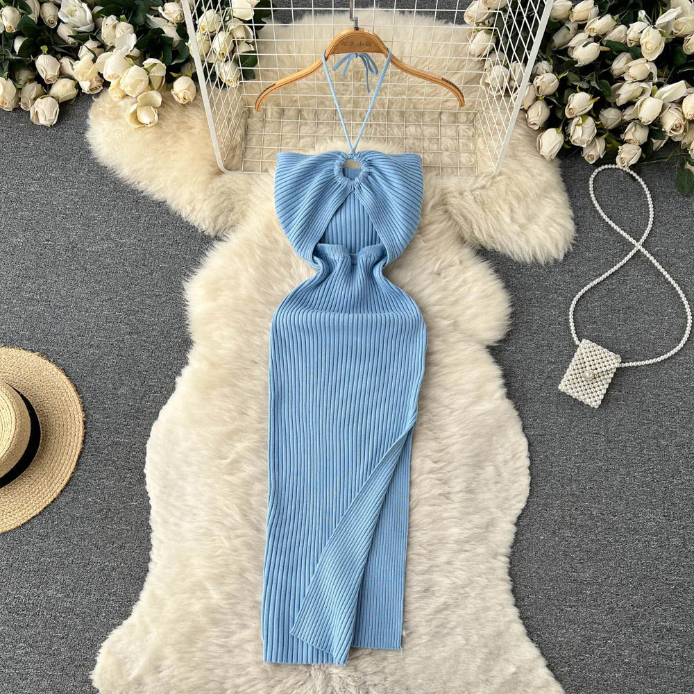 Women Slim Elastic Hips Split Dress