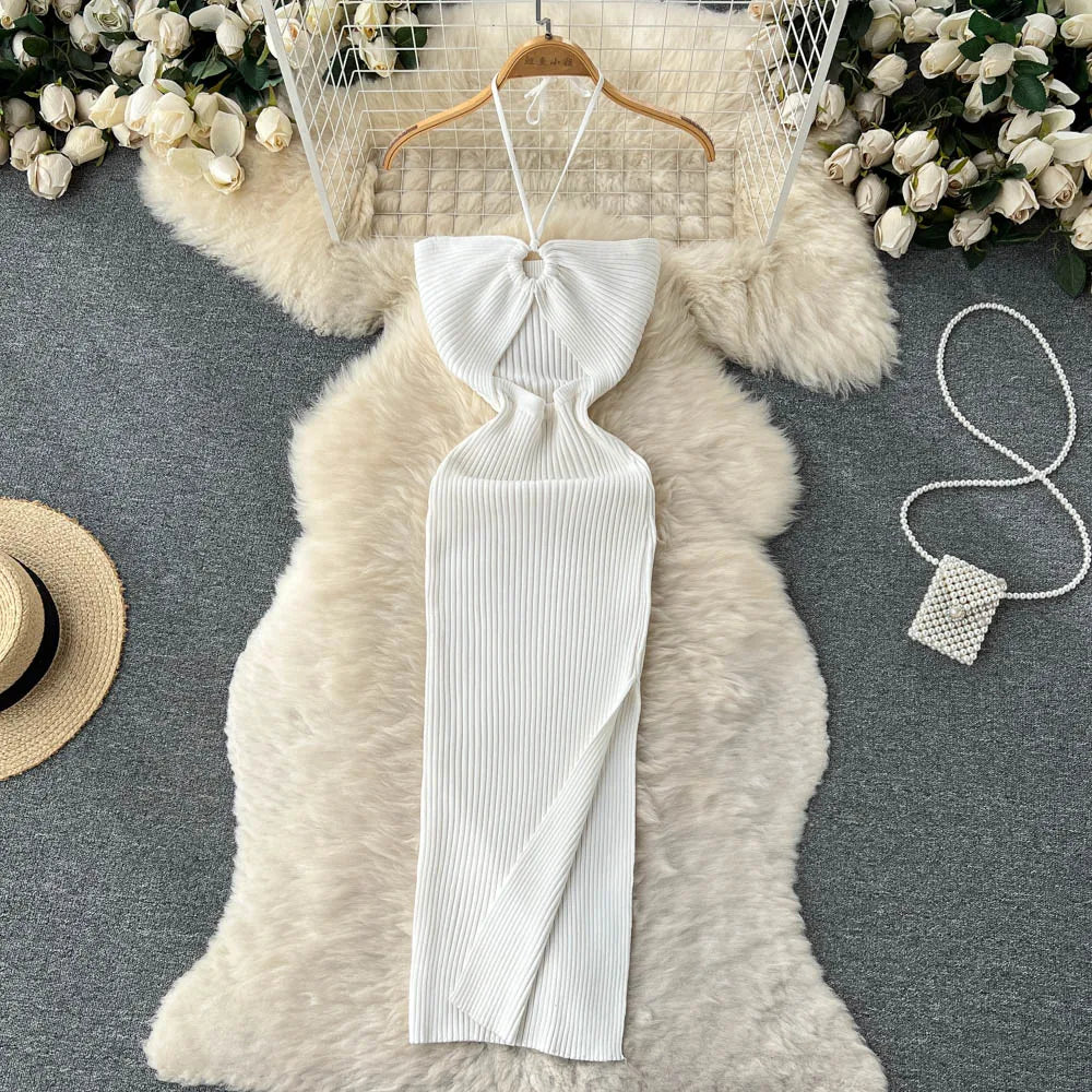 Women Slim Elastic Hips Split Dress