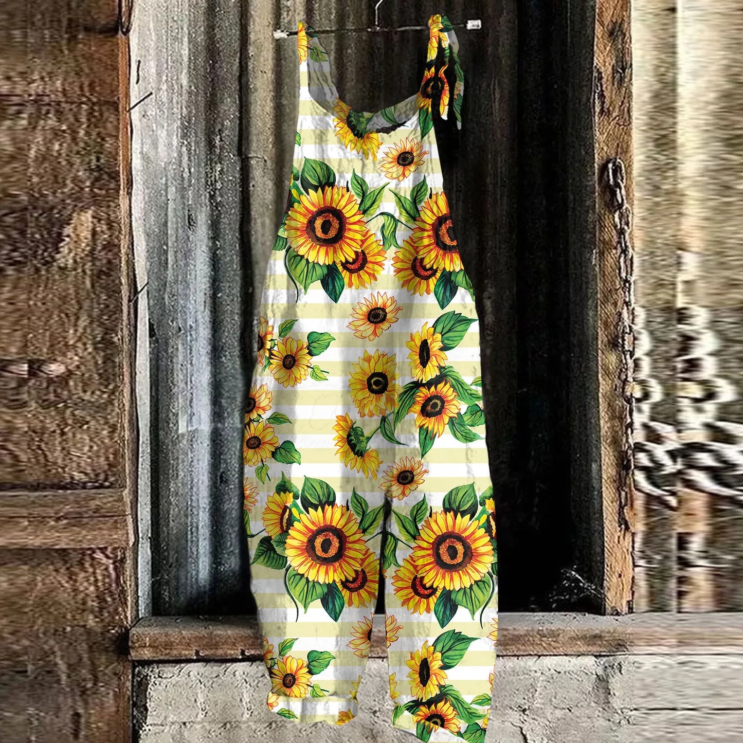 Women Fashion Slim Sunflower  Jumpsuit