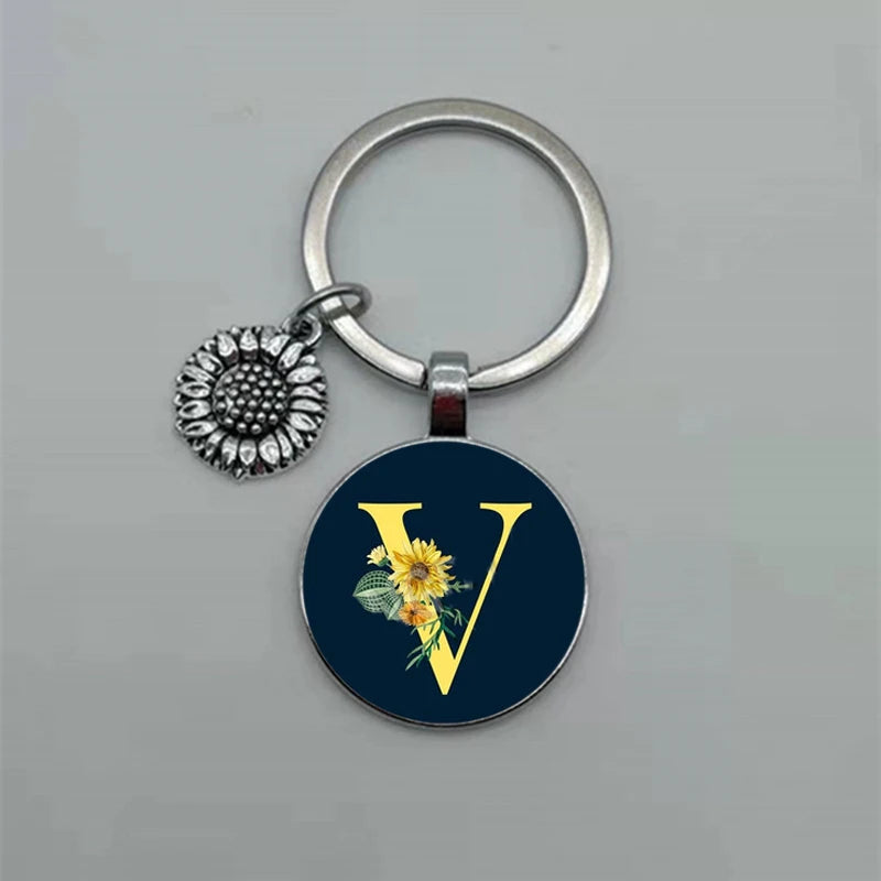 A-Z Sunflower Dome Glass Alphabet Pendant